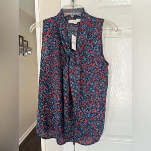 LOFT Sleeveless Floral Blouse - Navy and Scarlet